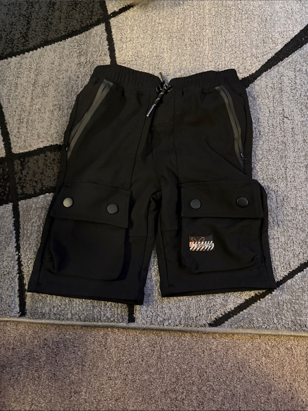 Kids Black Cargo Shorts with Utility Pockets